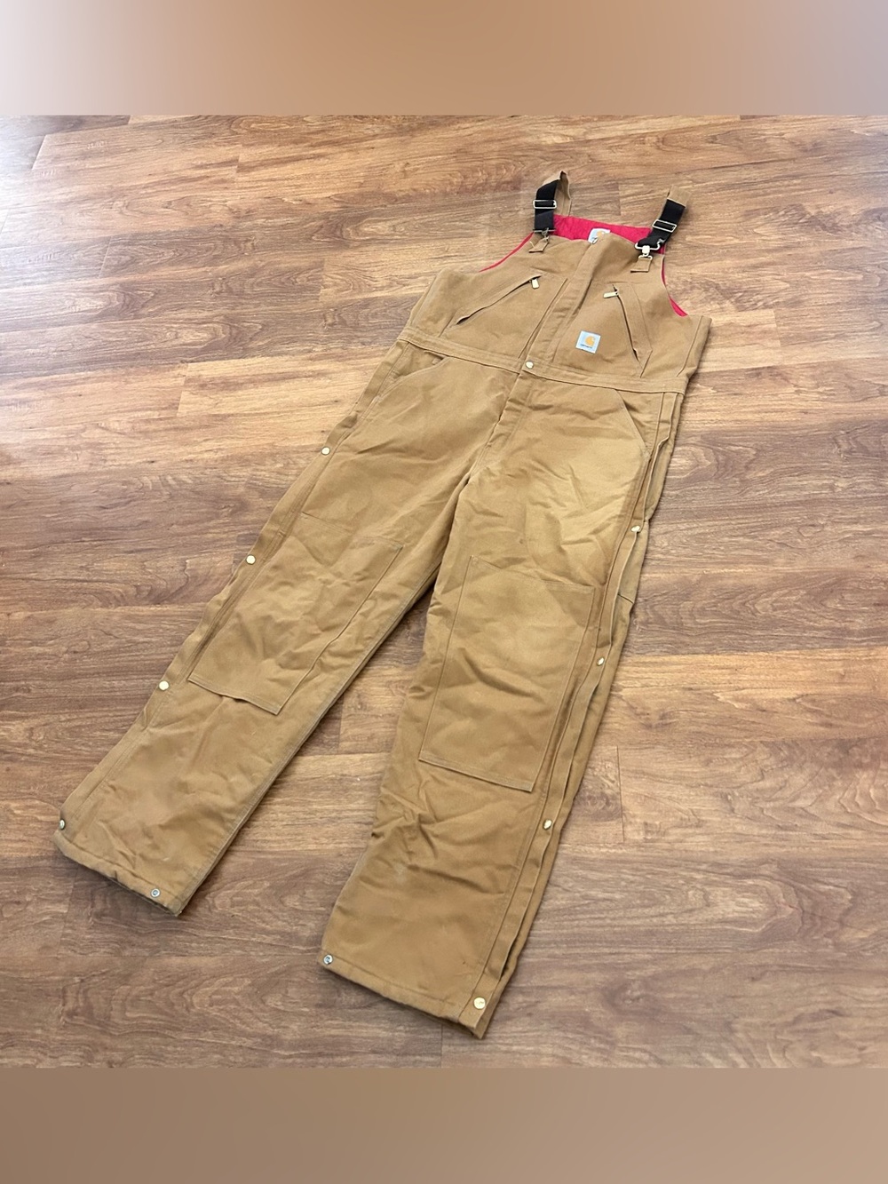 VTG Carhartt R38 BRN Bib Overall Zip Leg Quilt Lined Double Knee USA Union 40x34